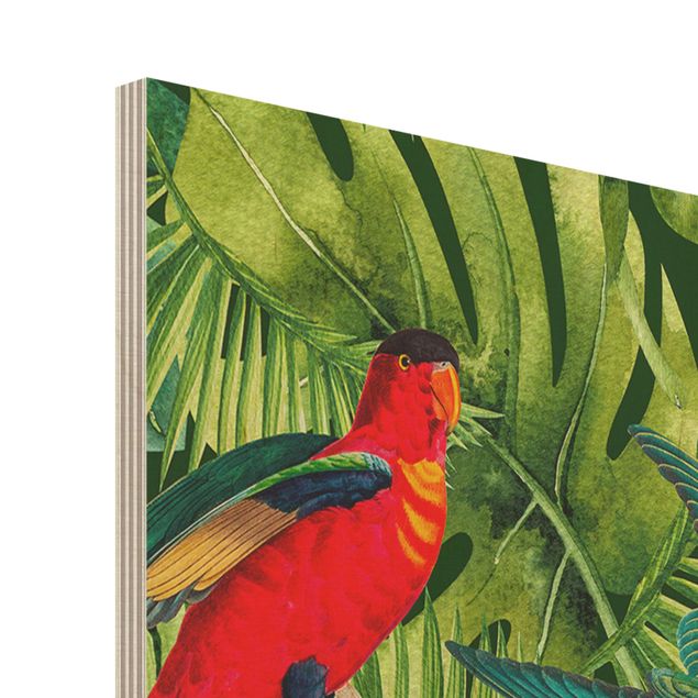 Stampa su legno - Colorato collage - Parrot In The Jungle - Quadrato 1:1