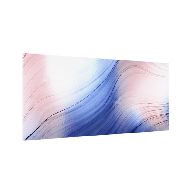 Paraschizzi in vetro - Danza di colori mélange blu con rosa - Formato orizzontale 2:1