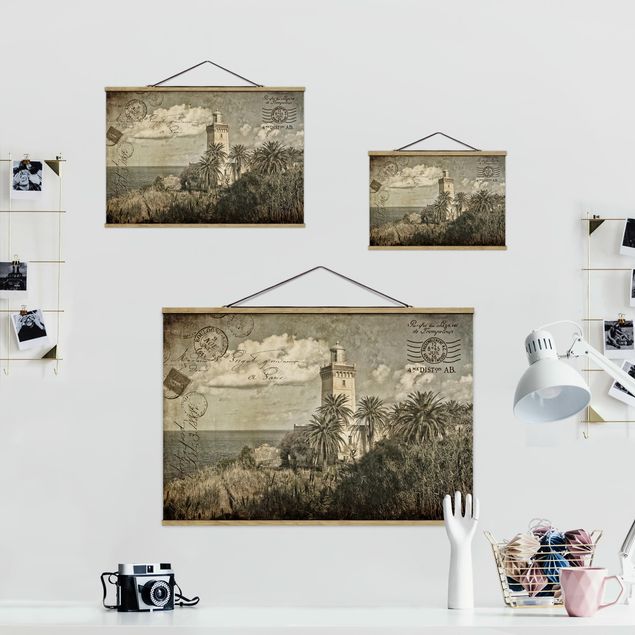 Foto su tessuto da parete con bastone - Cartolina con faro e Palme - Orizzontale 2:3