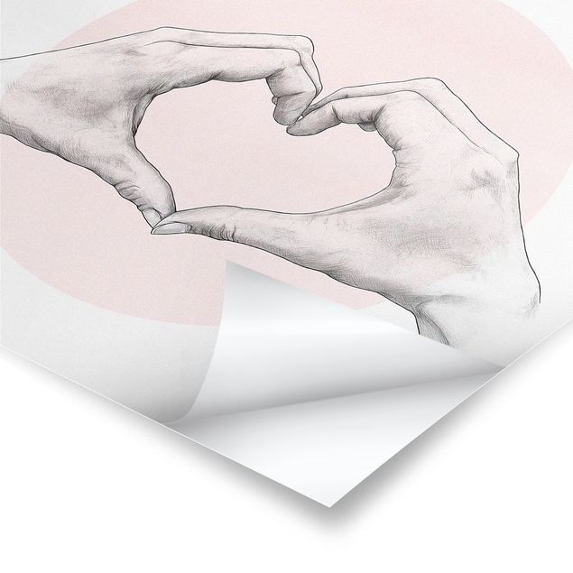 Poster - Illustrazione Cuore cerchio mani Rosa Bianco - Quadrato 1:1