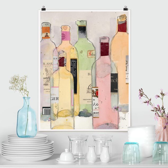 Poster illustrazioni Bottiglie di vino in acquerello I
