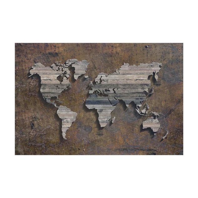 Tappeto bagno marrone Mappa del mondo con griglia di legno