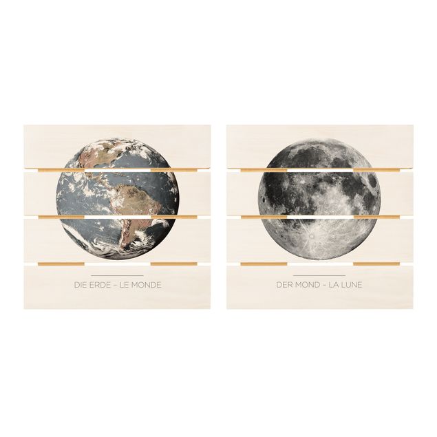 Quadro in legno effetto pallet - Luna e la Terra - Quadrato 1:1