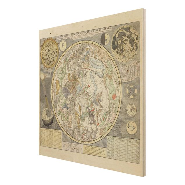 Stampa su legno - Vintage Ancient Mappa Stellare - Orizzontale 3:4