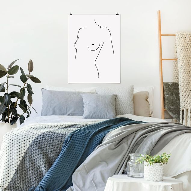 Poster - Line Art Nudo Busto donna Bianco e nero - Verticale 4:3