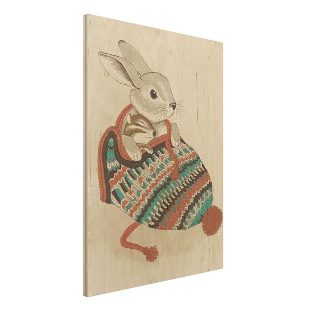 Stampa su legno - Illustrazione Cuddly Santander Coniglio In Cappello - Verticale 4:3