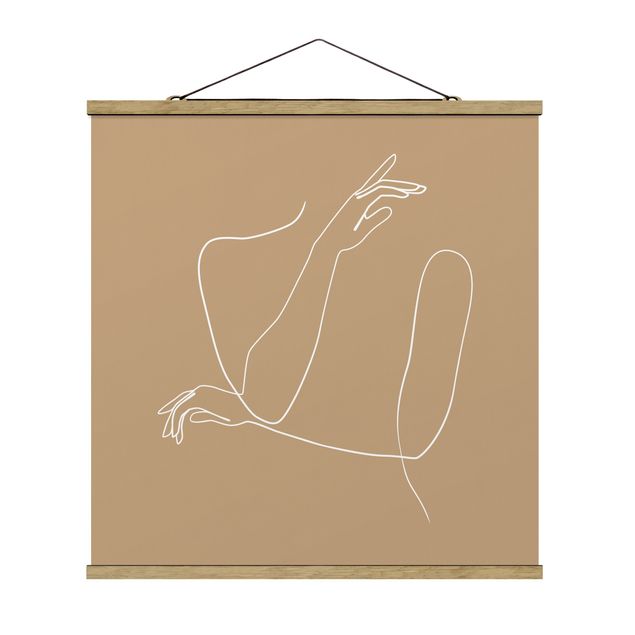 Quadro su tessuto con stecche per poster - Linea Mani Arte Donna Beige - Quadrato 1:1