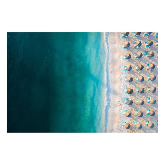 Lavagna magnetica - Spiaggia sabbiosa bianca con ombrelloni di paglia