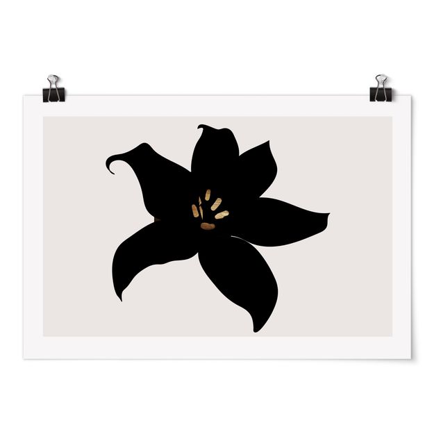 Poster - Mondo vegetale grafico - Orchidea in nero e oro - Orizzontale 2:3