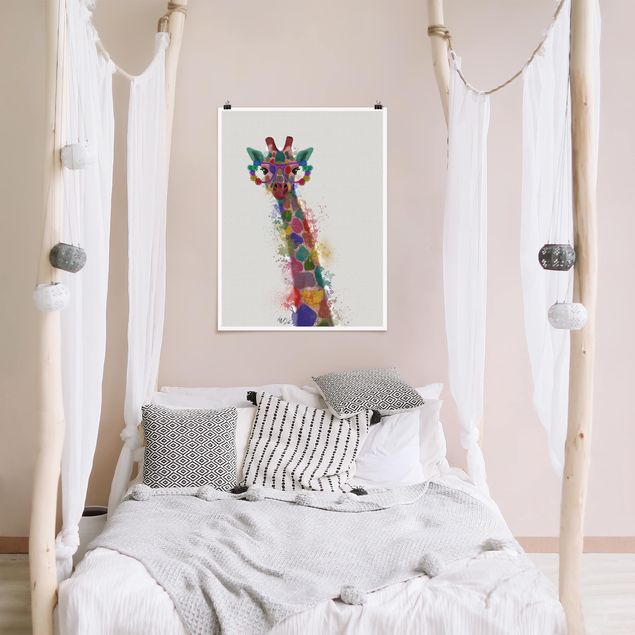 Poster cameretta bambini animali Giraffa con schizzi arcobaleno