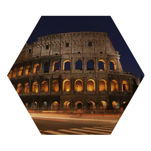 Esagono in legno - Colosseo a Roma di notte