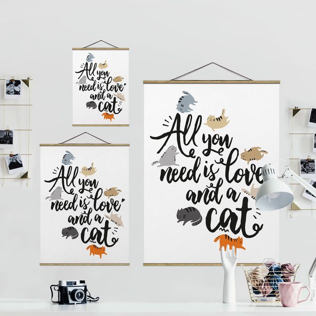 Foto su tessuto da parete con bastone - All You Need Is Love e un gatto - Verticale 4:3