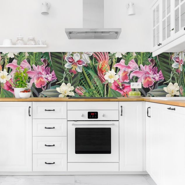 pannello adesivo per cucina Collage di fiori tropicali colorati II