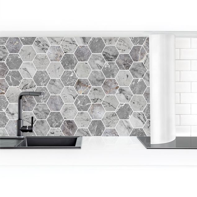 Rivestimenti cucina moderni Piastrelle esagonali di marmo - Grigio