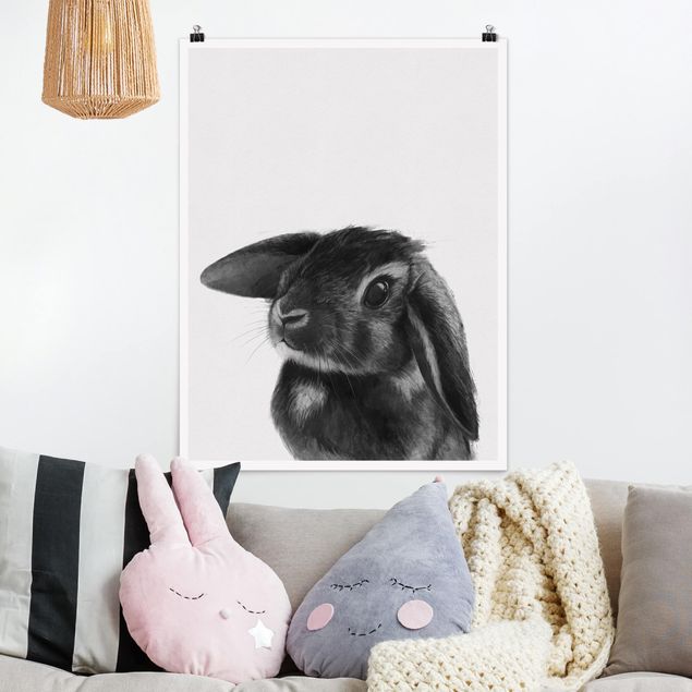 Poster cameretta bambini animali Illustrazione - Coniglio - Disegno in bianco e nero