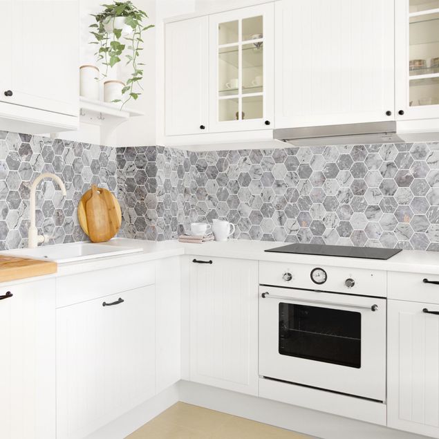 Rivestimenti cucina di plastica Piastrelle esagonali di marmo - Grigio