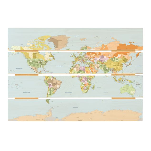 Stampa su legno - Mappa politica del mondo - Orizzontale 2:3
