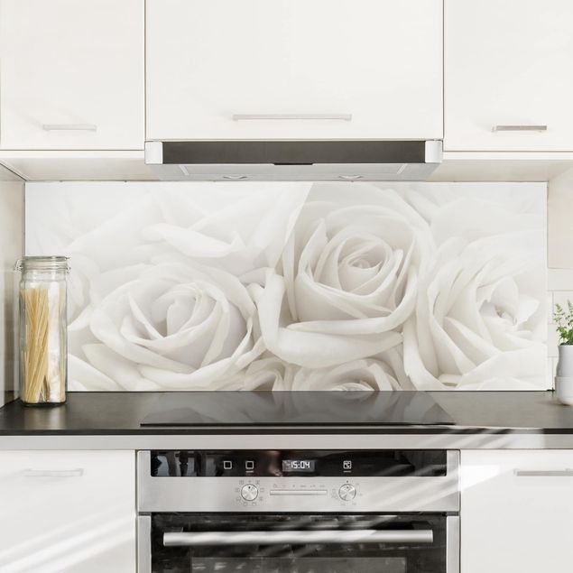 paraschizzi cucina vetro magnetico Rose bianche