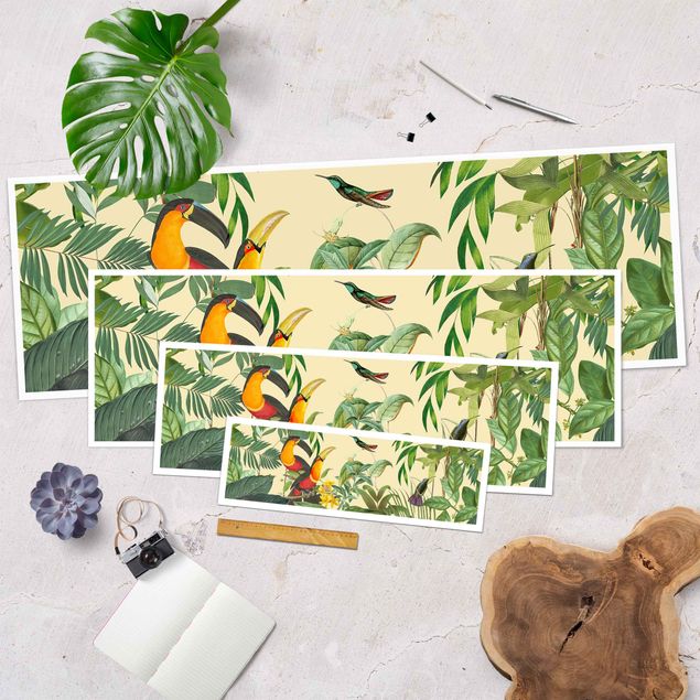 Poster - Vintage Collage - Birds In The Jungle - Panorama formato orizzontale