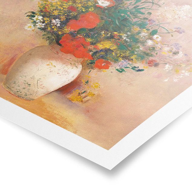 Poster - Odilon Redon - vaso con fiori (sfondo di colore rosa) - Verticale 3:2