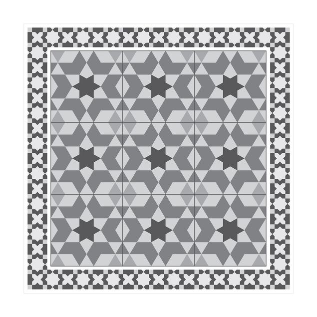 Tappeti grigi Piastrelle geometriche Caleidoscopio grigio con bordo
