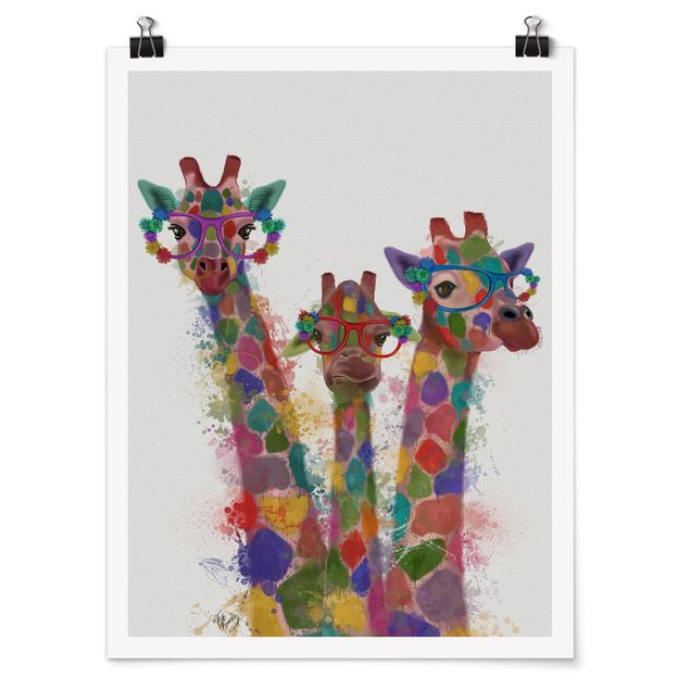 Poster - Arcobaleno Splash Giraffe Trio - Verticale 4:3
