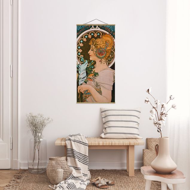 Quadro su tessuto con stecche per poster - Alfons Mucha - Primavera - Verticale 2:1