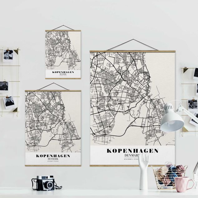 Foto su tessuto da parete con bastone - Mappa Copenhagen - Classic - Verticale 4:3