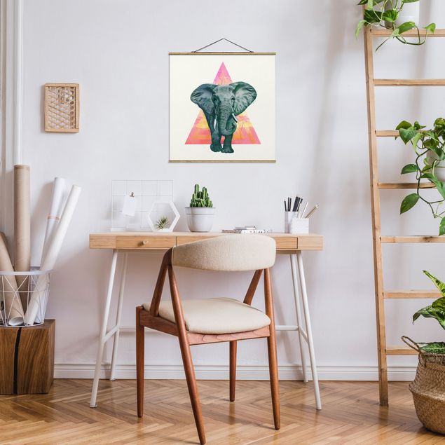 Quadro su tessuto con stecche per poster - Laura Graves - Illustrazione Elephant anteriore Triangolo Pittura - Quadrato 1:1