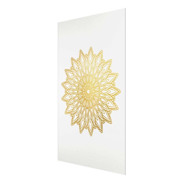 Quadro in vetro - Mandala Sun Illustrazione oro bianco - Orizzontale 2:3