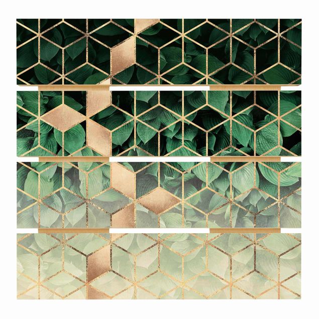 Stampa su legno - Elisabeth Fredriksson - Verde Foglie d'oro Geometria - Quadrato 1:1
