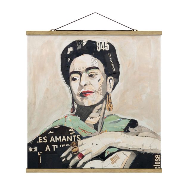 Quadro su tessuto con stecche per poster - Frida Kahlo - Collage No.4 - Quadrato 1:1