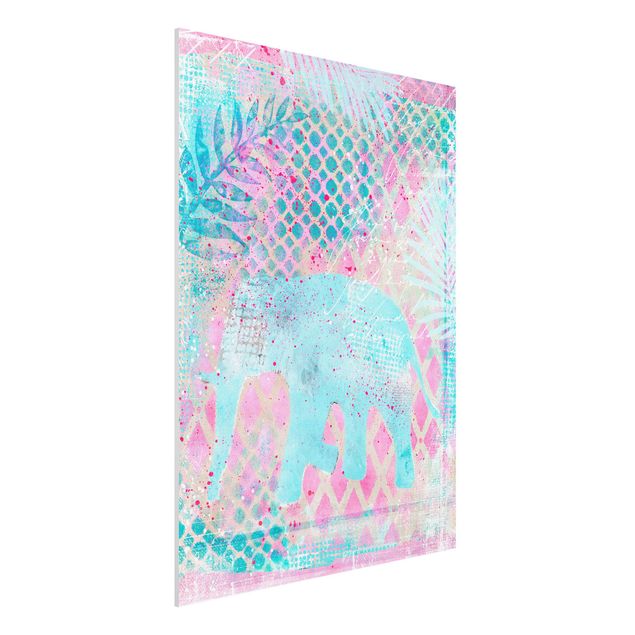 stampe animali Collage colorato - Elefante in blu e rosa