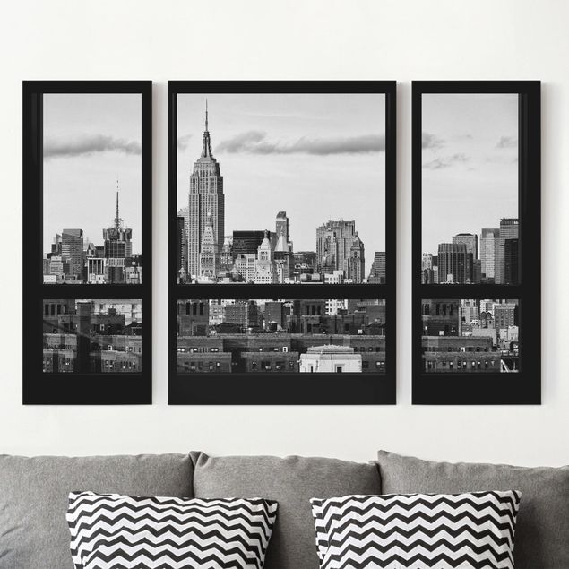 Riproduzioni su tela Finestre con vista sullo Skyline di New York in bianco e nero