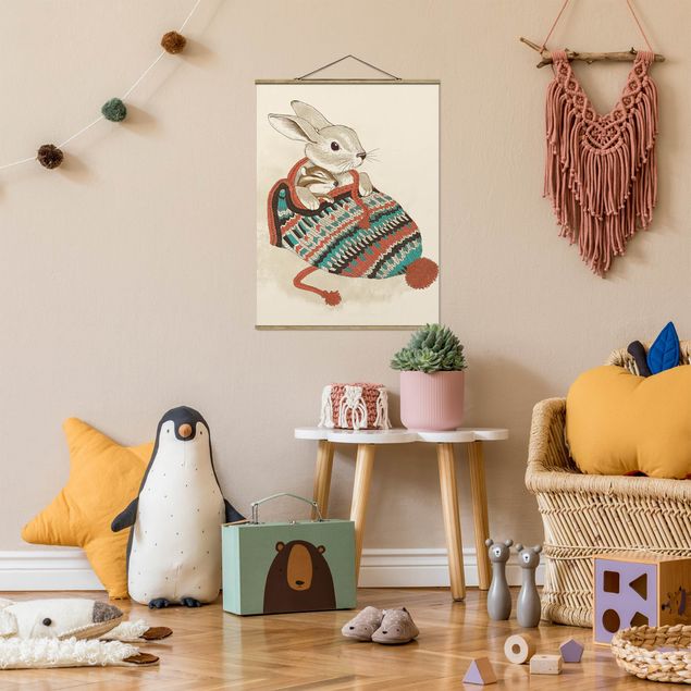 Foto su tessuto da parete con bastone - Laura Graves - Illustrazione Cuddly Santander Coniglio In Cappello - Verticale 4:3