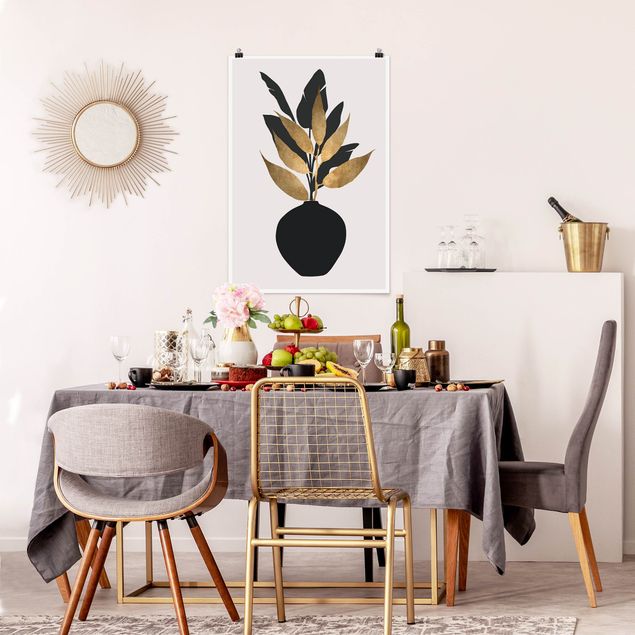 Poster - Mondo vegetale grafico - Oro e nero - Verticale 3:2