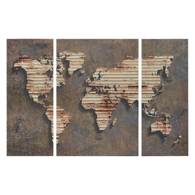 Stampa su tela 3 parti - Stainless World Map - Trittico