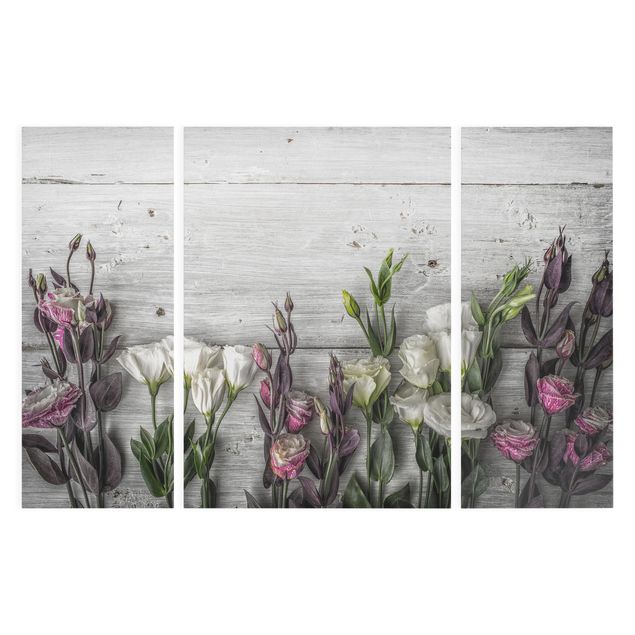 Stampa su tela 3 parti - Tulip Rose Shabby Wood Look - Trittico