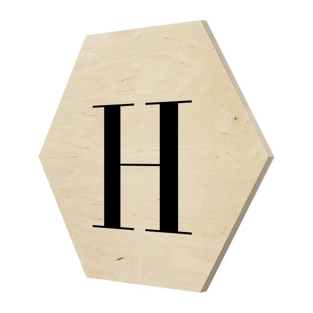 Esagono in legno - Lettera Serif Bianco H