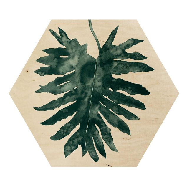 Esagono in legno - Emerald Philodendron Bipinnatifidum