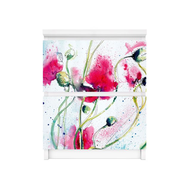 Carta adesiva per mobili IKEA - Malm Cassettiera 2xCassetti - Painted Poppies