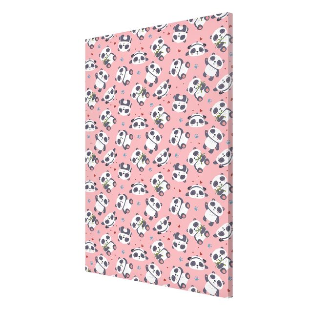 Lavagna magnetica - Teneri panda con impronte e cuori in pastello rosa