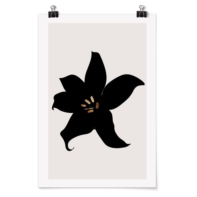 Poster - Mondo vegetale grafico - Orchidea in nero e oro - Verticale 3:2