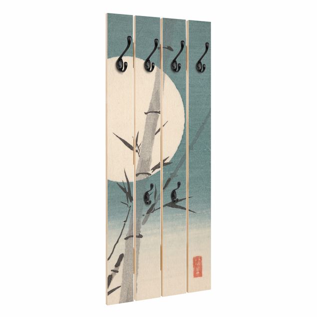 Appendiabiti in legno - Giapponese Disegno Bambù E Luna - Ganci cromati - Verticale
