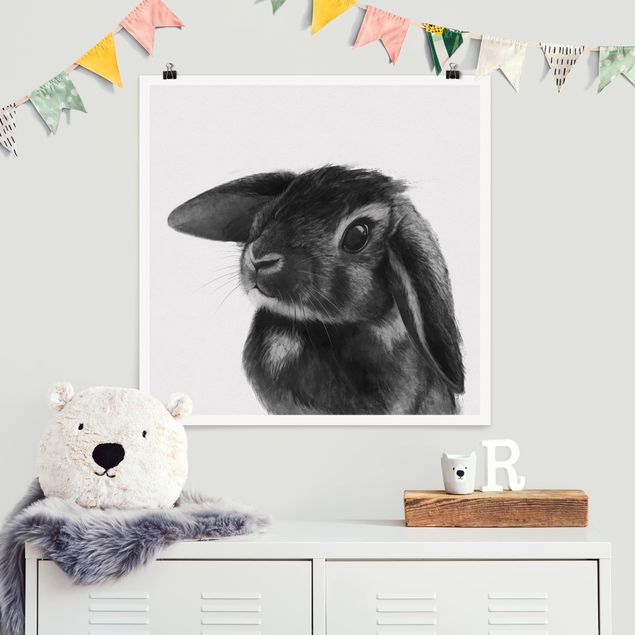 Poster cameretta bambini animali Illustrazione - Coniglio - Disegno in bianco e nero
