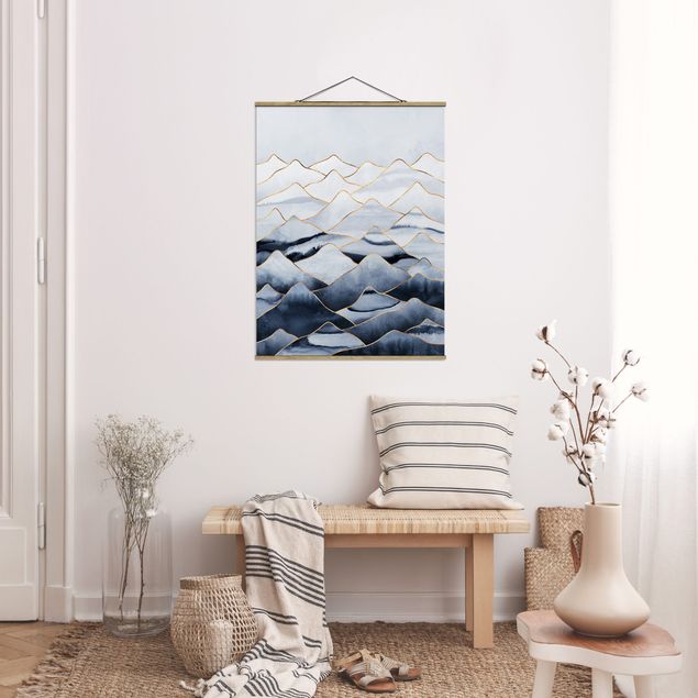 Foto su tessuto da parete con bastone - Elisabeth Fredriksson - Acquerello Monti oro bianco - Verticale 4:3