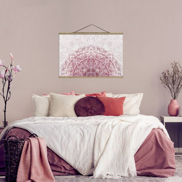 Foto su tessuto da parete con bastone - Mandala Acquerello ornamento semicircolare Red - Orizzontale 2:3