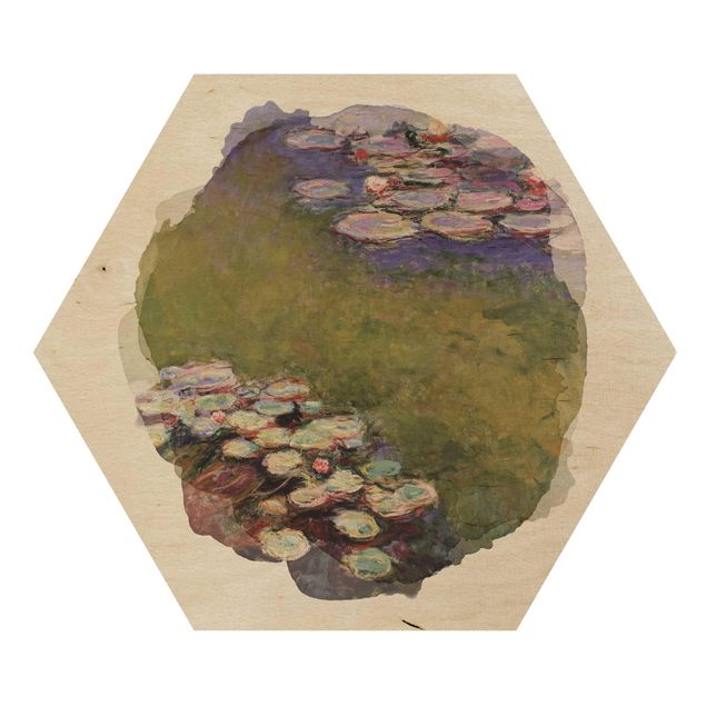Esagono in legno - Acquarelli - Claude Monet - Ninfee