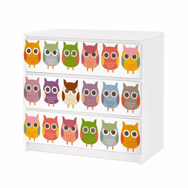 Carta adesiva per mobili IKEA - Malm Cassettiera 3xCassetti - No.EK147 owls Parade Set II