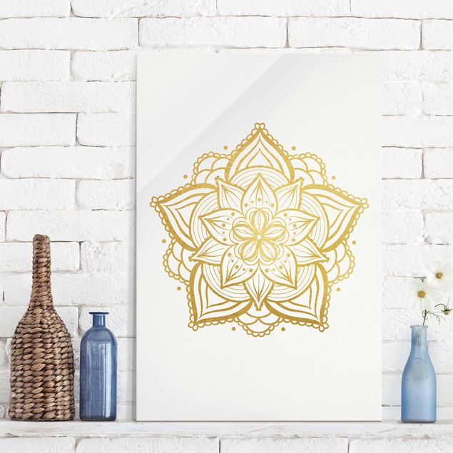 Lavagna magnetica vetro Mandala Floreale - Illustrazione Oro Bianco